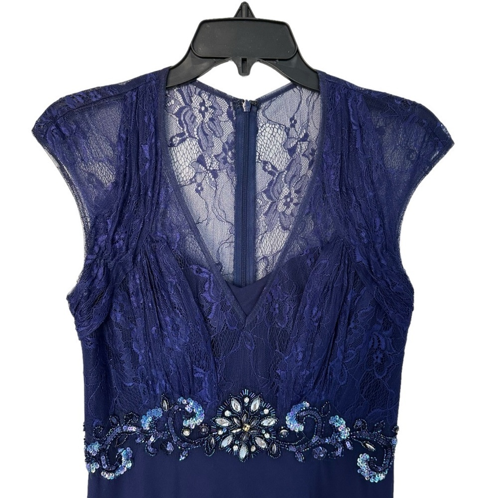 LAURA PETITE ROYAL BLUE V-NECK RHINESTONE DETAIL PROM FORMAL EVENING GOWN SIZE 4 - Picture 13 of 16